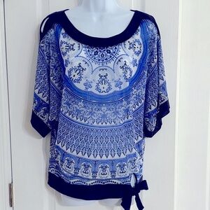 INC International Concepts Blue and Black Patterned Blouse